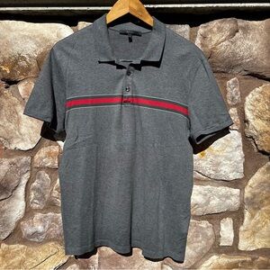 Gucci Polo Shirt Men’s Large Grey Striped Short Sleeve 100% Cotton Italy